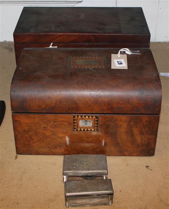 Walnut dressing case with plate-mounted fitments (a.f) & a mahogany tea caddy (modified)